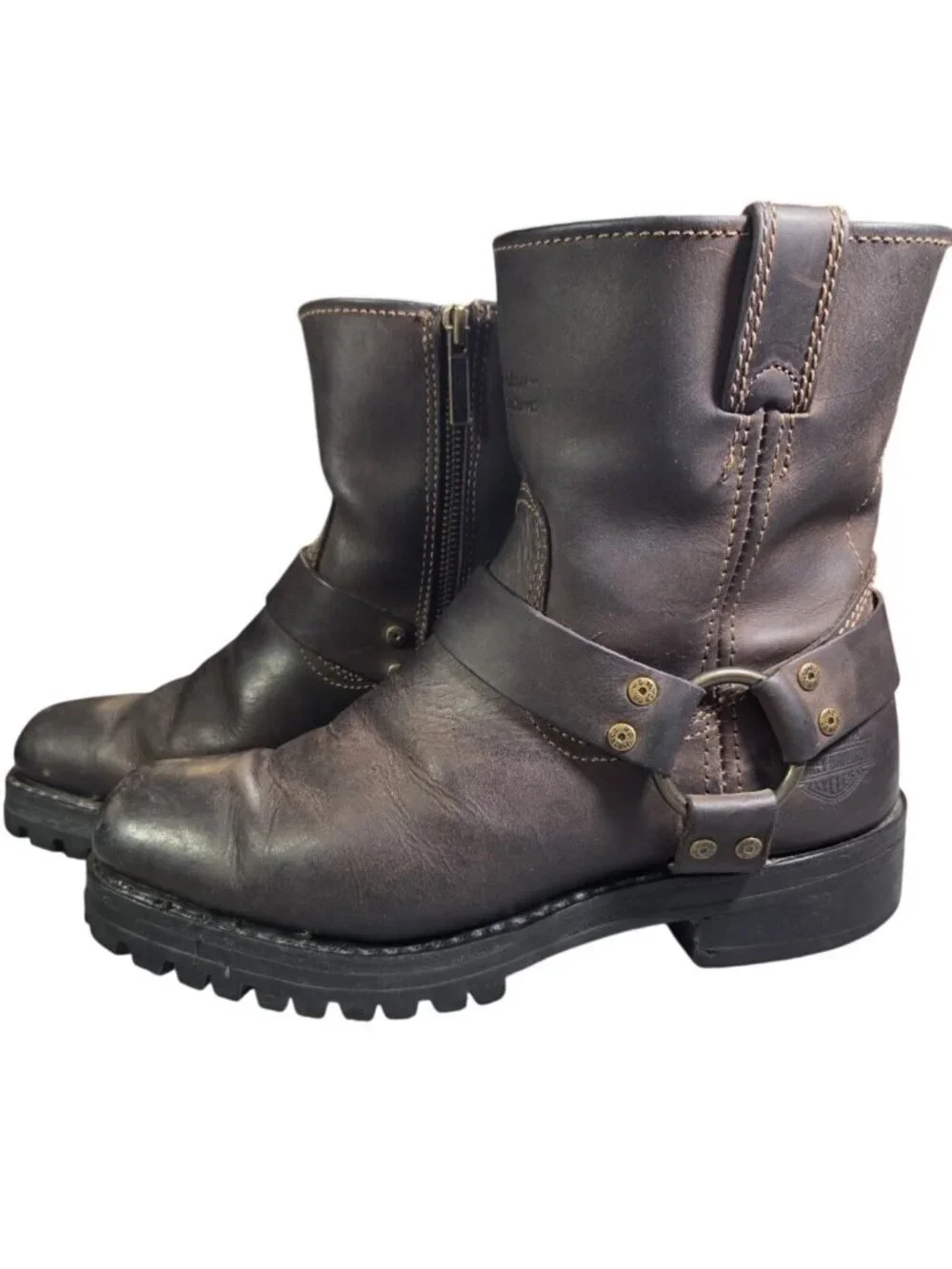 Harley Davidson Mens Brown Leather Harness Boots Square Toe El Paso Sz US 8